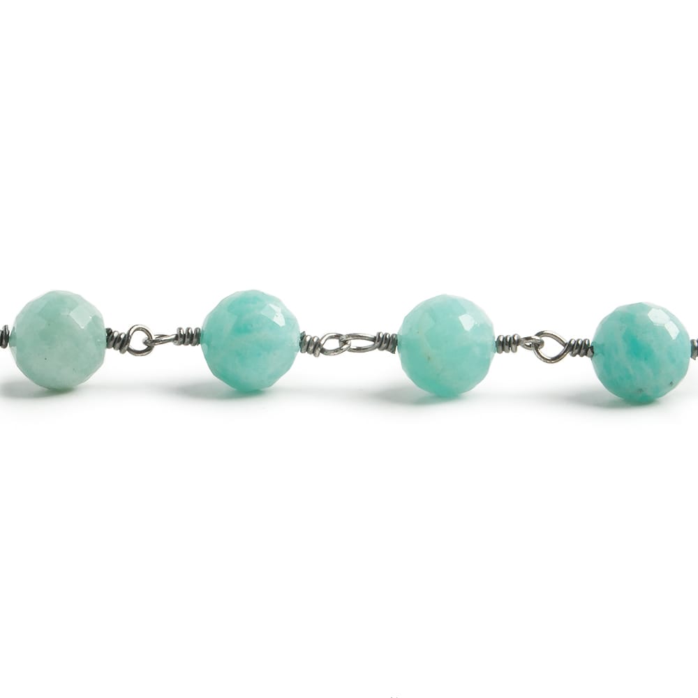 6.5mm Amazonite faceted round Black Gold .925 Silver Chain by the foot 24 pieces - Beadsofcambay.com