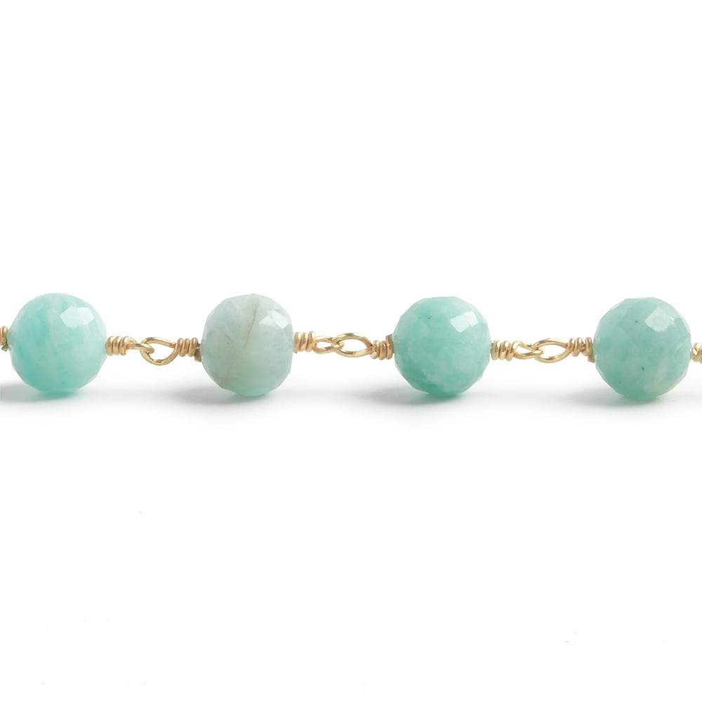 6.5mm Amazonite faceted round Vermeil Chain by the foot 24 pieces - Beadsofcambay.com
