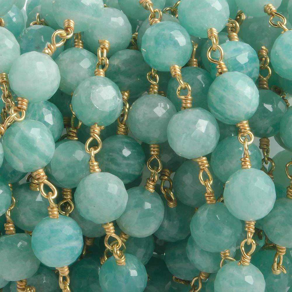 6.5mm Amazonite faceted round Vermeil Chain by the foot 24 pieces - Beadsofcambay.com