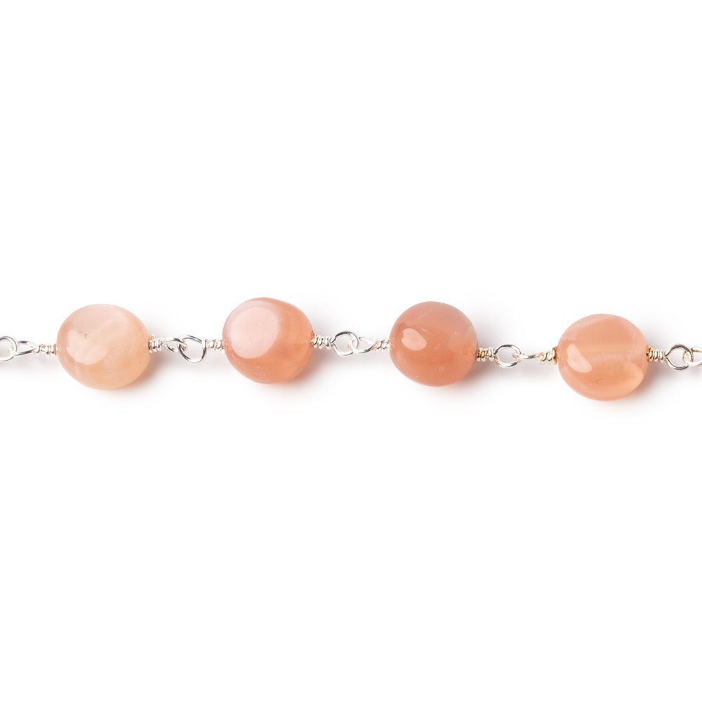 6.5mm Angel Skin Moonstone Plain Coins on Silver Plated Chain - Beadsofcambay.com