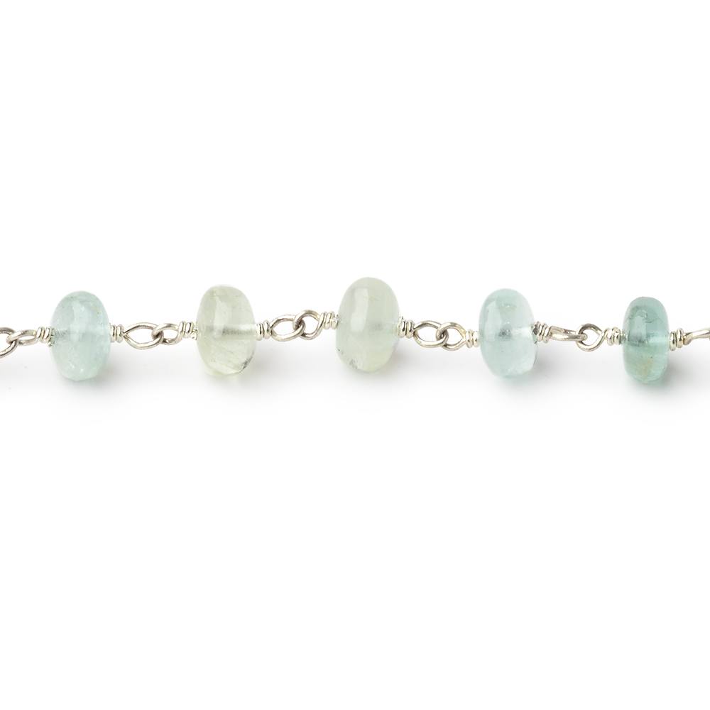 6.5mm Aquamarine & Beryl plain rondelle Sterling Silver Chain by the foot 30 pieces - Beadsofcambay.com