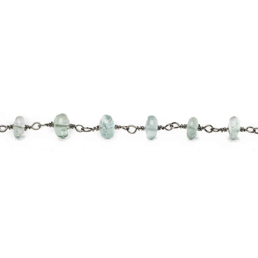 6.5mm Aquamarine plain rondelle Black Gold Chain by the foot 30 pieces - Beadsofcambay.com