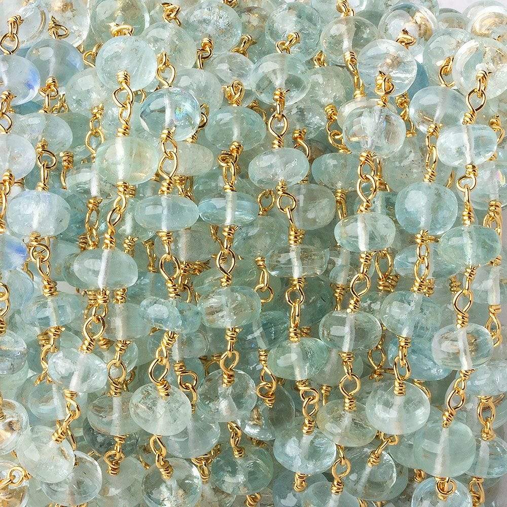 6.5mm Aquamarine plain rondelle Gold plated Chain by the foot 30 pcs - Beadsofcambay.com
