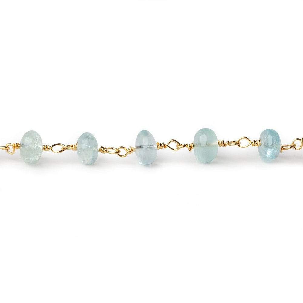 6.5mm Aquamarine plain rondelle Gold plated Chain by the foot 30 pcs - Beadsofcambay.com