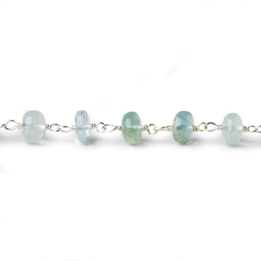 6.5mm Aquamarine plain rondelles Silver plated Chain by the foot 30 pcs - Beadsofcambay.com