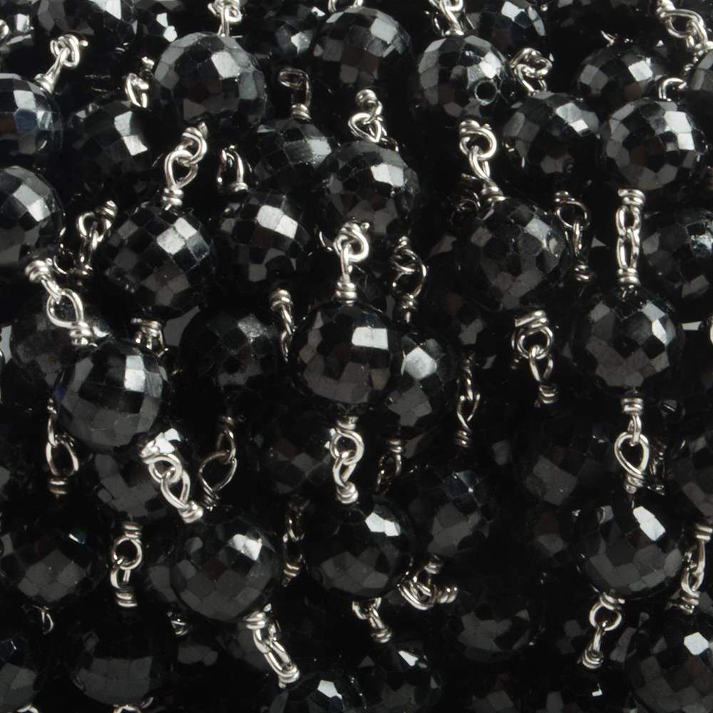 6.5mm Black Spinel faceted round .925 Silver Chain by the foot 24 pieces - Beadsofcambay.com