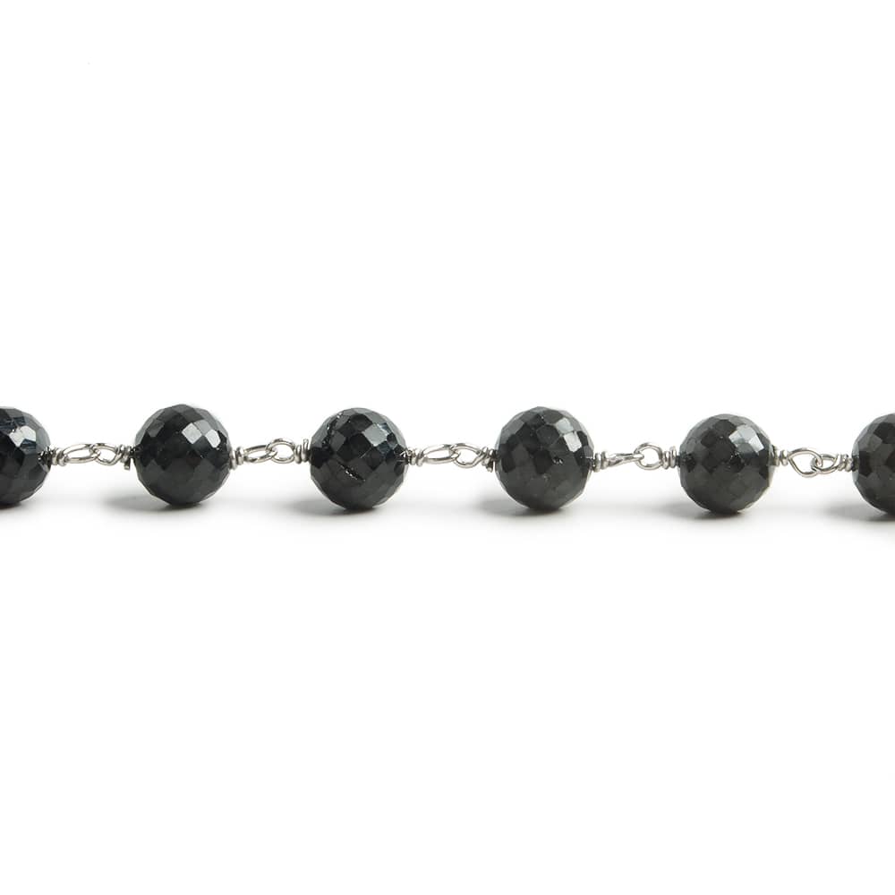 6.5mm Black Spinel faceted round .925 Silver Chain by the foot 24 pieces - Beadsofcambay.com