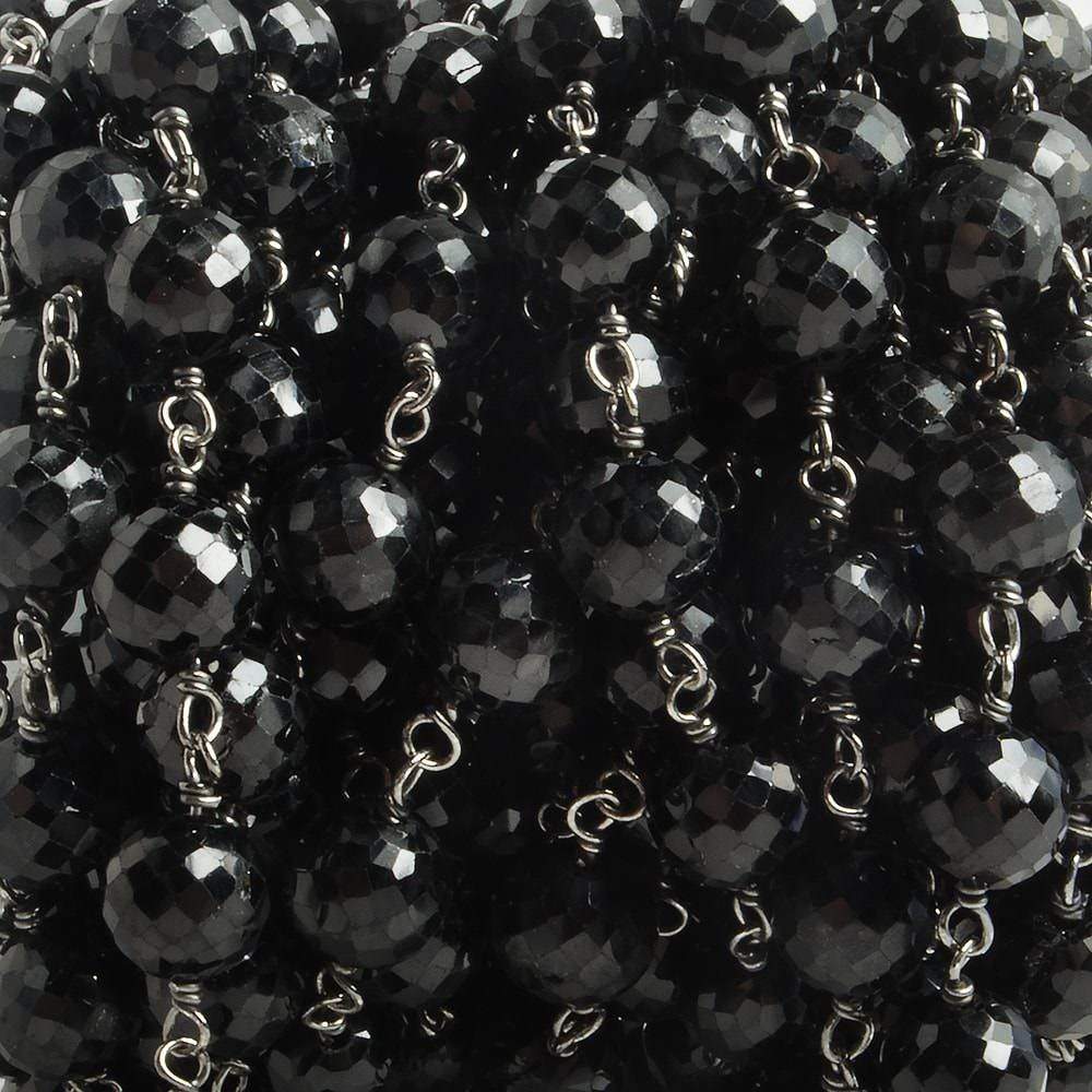 6.5mm Black Spinel faceted round Black Gold .925 Silver Chain by the foot 24 pieces - Beadsofcambay.com