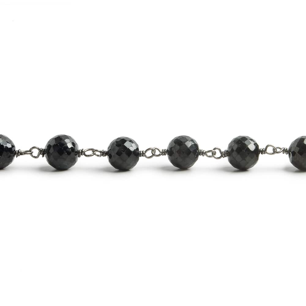 6.5mm Black Spinel faceted round Black Gold .925 Silver Chain by the foot 24 pieces - Beadsofcambay.com