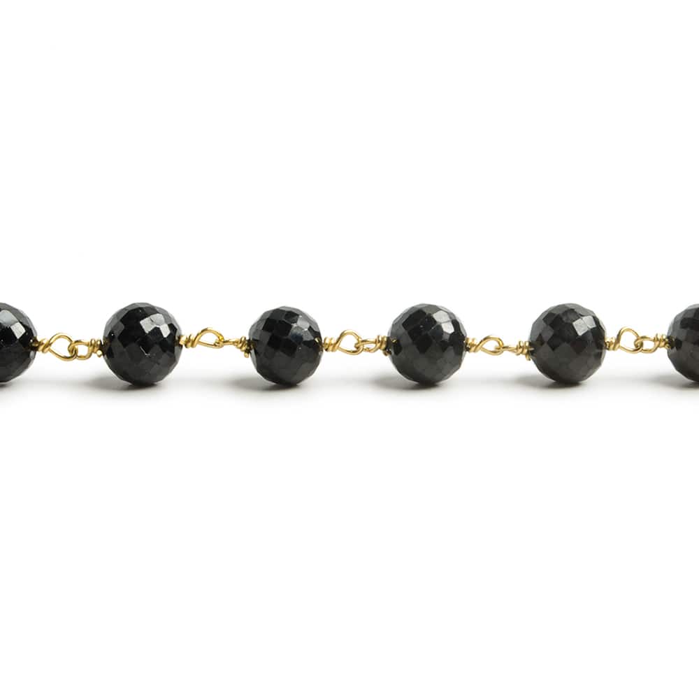 6.5mm Black Spinel faceted round Vermeil Chain by the foot 24 pieces - Beadsofcambay.com