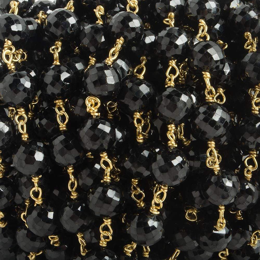 6.5mm Black Spinel faceted round Vermeil Chain by the foot 24 pieces - Beadsofcambay.com