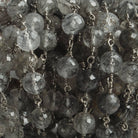 6.5mm Black Tourmalinated Quartz faceted round Black Gold .925 Silver Chain by the foot 24 pieces - Beadsofcambay.com