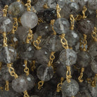 6.5mm Black Tourmalinated Quartz faceted round Vermeil Chain by the foot 24 pieces - Beadsofcambay.com