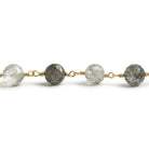 6.5mm Black Tourmalinated Quartz faceted round Vermeil Chain by the foot 24 pieces - Beadsofcambay.com