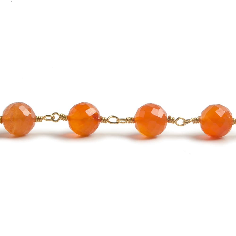 6.5mm Carnelian faceted round Vermeil Chain by the foot 24 pieces - Beadsofcambay.com