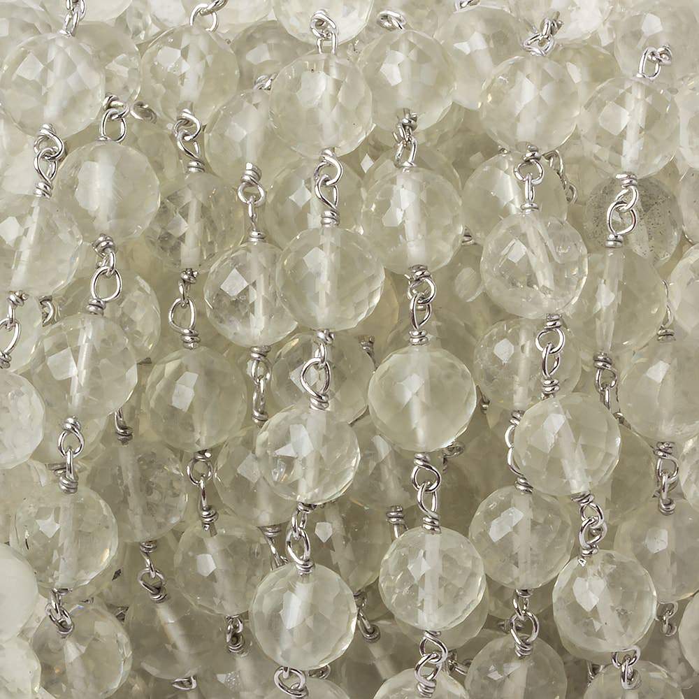 6.5mm Ceylon Moonstone faceted round .925 Silver Chain by the foot 24 pieces - Beadsofcambay.com