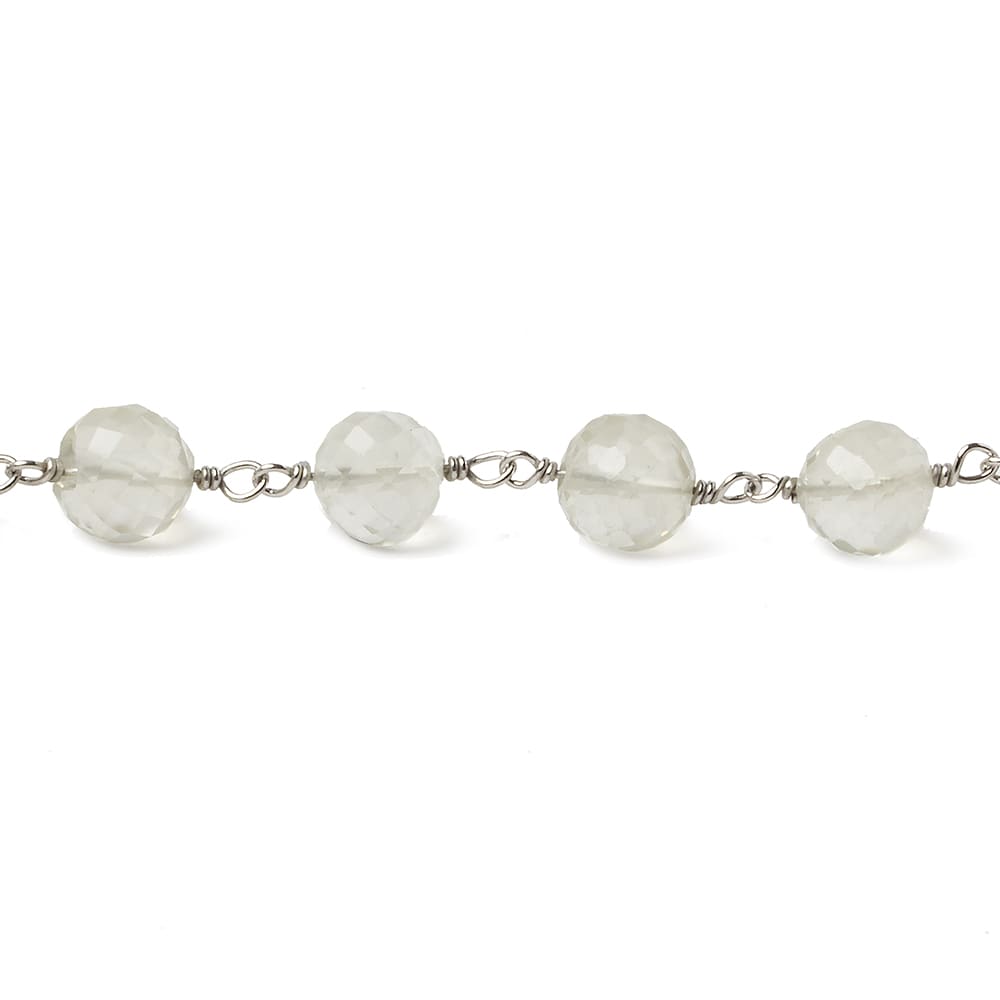6.5mm Ceylon Moonstone faceted round .925 Silver Chain by the foot 24 pieces - Beadsofcambay.com