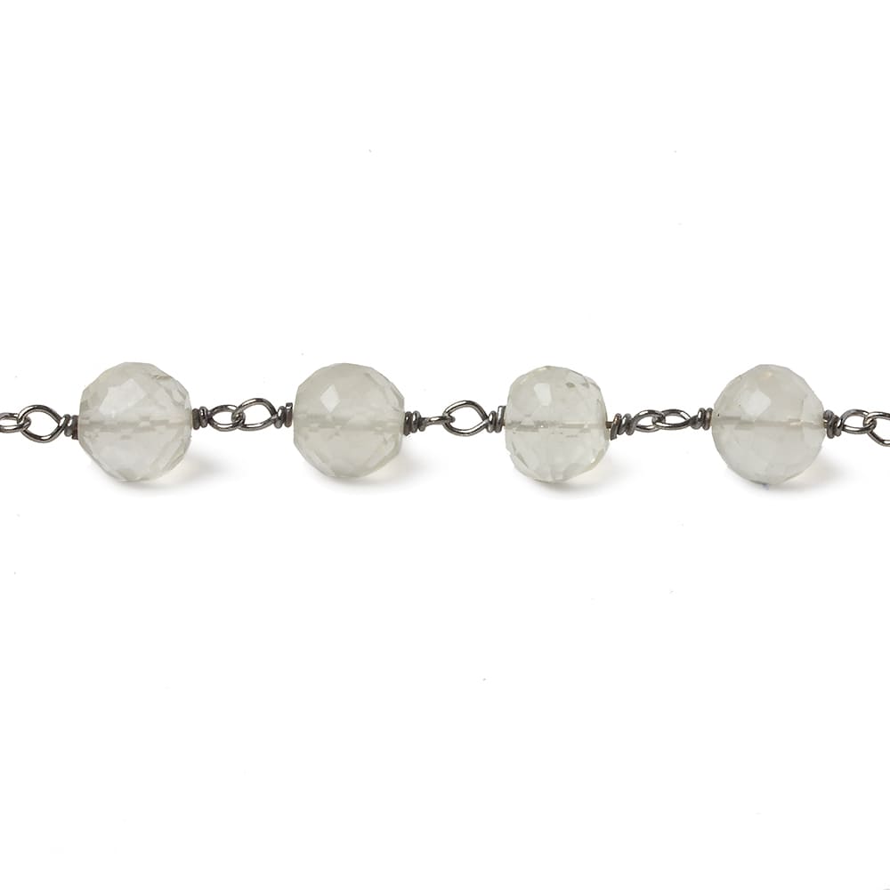 6.5mm Ceylon Moonstone faceted round Black Gold .925 Silver Chain by the foot 24 pieces - Beadsofcambay.com