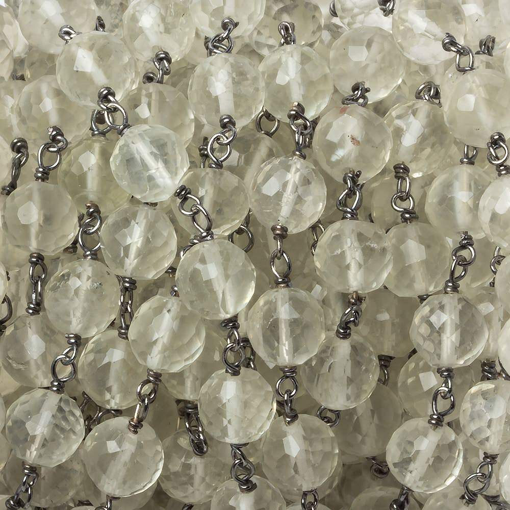 6.5mm Ceylon Moonstone faceted round Black Gold .925 Silver Chain by the foot 24 pieces - Beadsofcambay.com