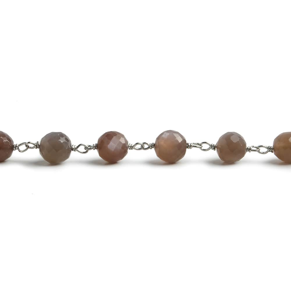 6.5mm Chocolate Moonstone faceted round .925 Silver Chain by the foot 24 pieces - Beadsofcambay.com