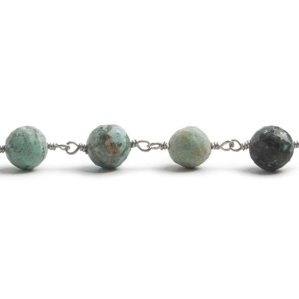6.5mm Chrysocolla faceted round .925 Silver Chain by the foot 24 pieces - Beadsofcambay.com