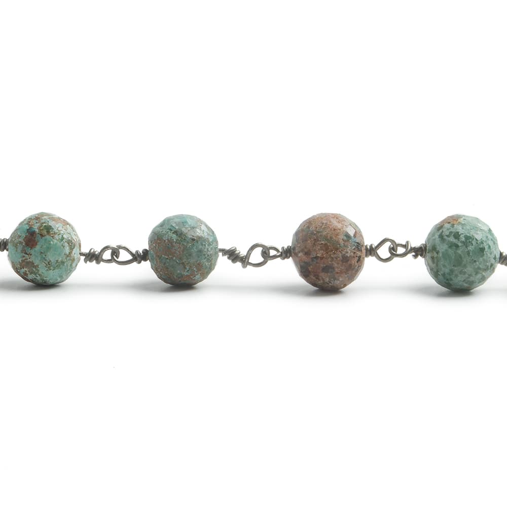 6.5mm Chrysocolla faceted round Black Gold .925 Silver Chain by the foot 24 pieces - Beadsofcambay.com