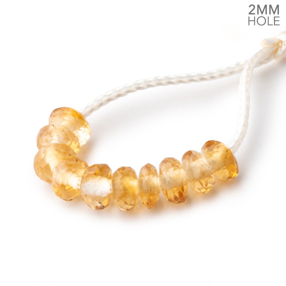 6.5mm Citrine 2mm Large Hole Faceted Rondelle Bead Set of 10 - Beadsofcambay.com