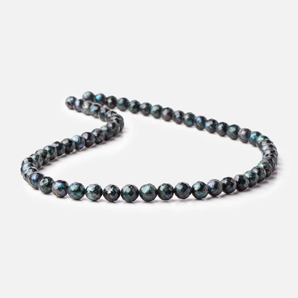 6.5mm Dark Teal Faceted Round Freshwater Pearls 16 inch 60 pieces - Beadsofcambay.com