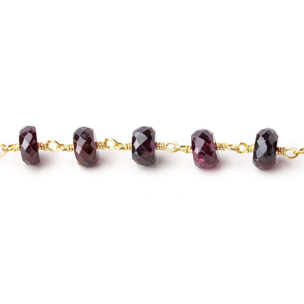 6.5mm Garnet Faceted Rondelles on Vermeil Chain by the Foot 33 pieces - Beadsofcambay.com