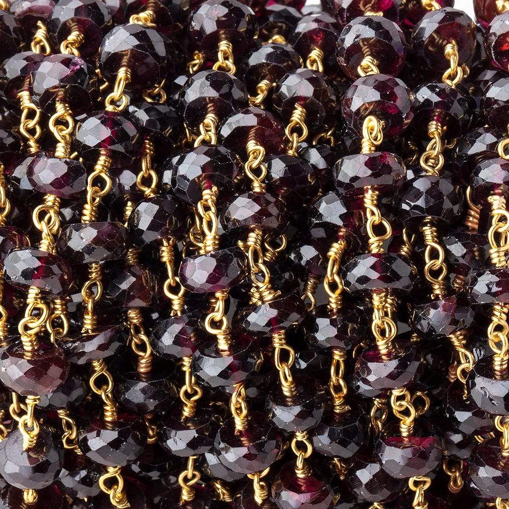 6.5mm Garnet Faceted Rondelles on Vermeil Chain by the Foot 33 pieces - Beadsofcambay.com