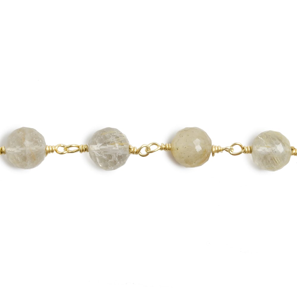 6.5mm Golden Rutilated Quartz faceted round Vermeil Chain by the foot 24 pieces - Beadsofcambay.com