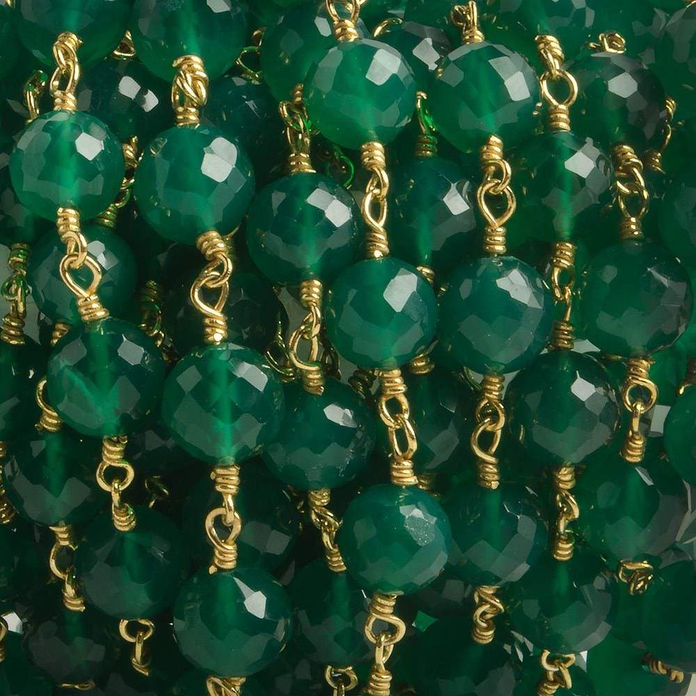 6.5mm Green Onyx faceted round Vermeil Chain by the foot 24 pieces - Beadsofcambay.com