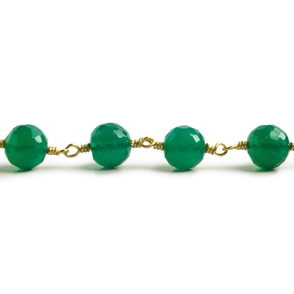 6.5mm Green Onyx faceted round Vermeil Chain by the foot 24 pieces - Beadsofcambay.com