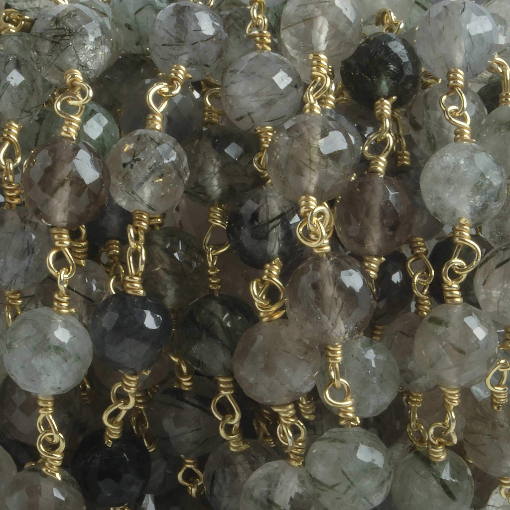 6.5mm Green Tourmalinated Quartz faceted round Vermeil Chain by the foot 24 pieces - Beadsofcambay.com