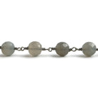6.5mm Grey Moonstone faceted round Black Gold .925 Silver Chain by the foot 24 pieces - Beadsofcambay.com