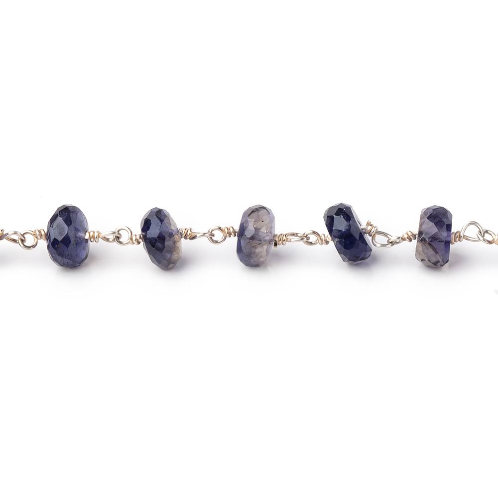6.5mm Iolite Faceted Rondelle Beads on .925 Silver Chain - Beadsofcambay.com