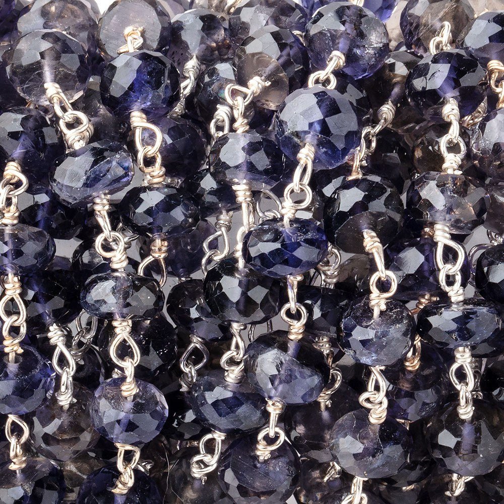 6.5mm Iolite Faceted Rondelle Beads on .925 Silver Chain - Beadsofcambay.com