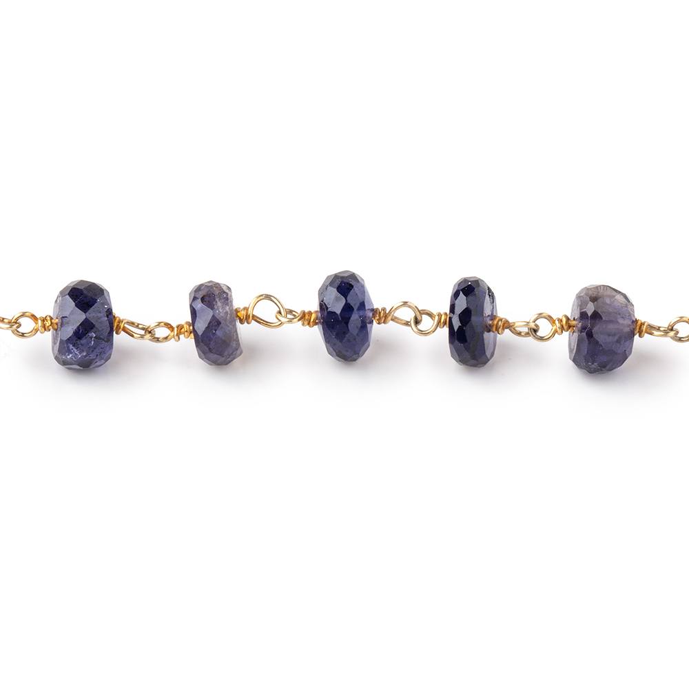 6.5mm Iolite Faceted Rondelle Beads on Vermeil Chain - Beadsofcambay.com