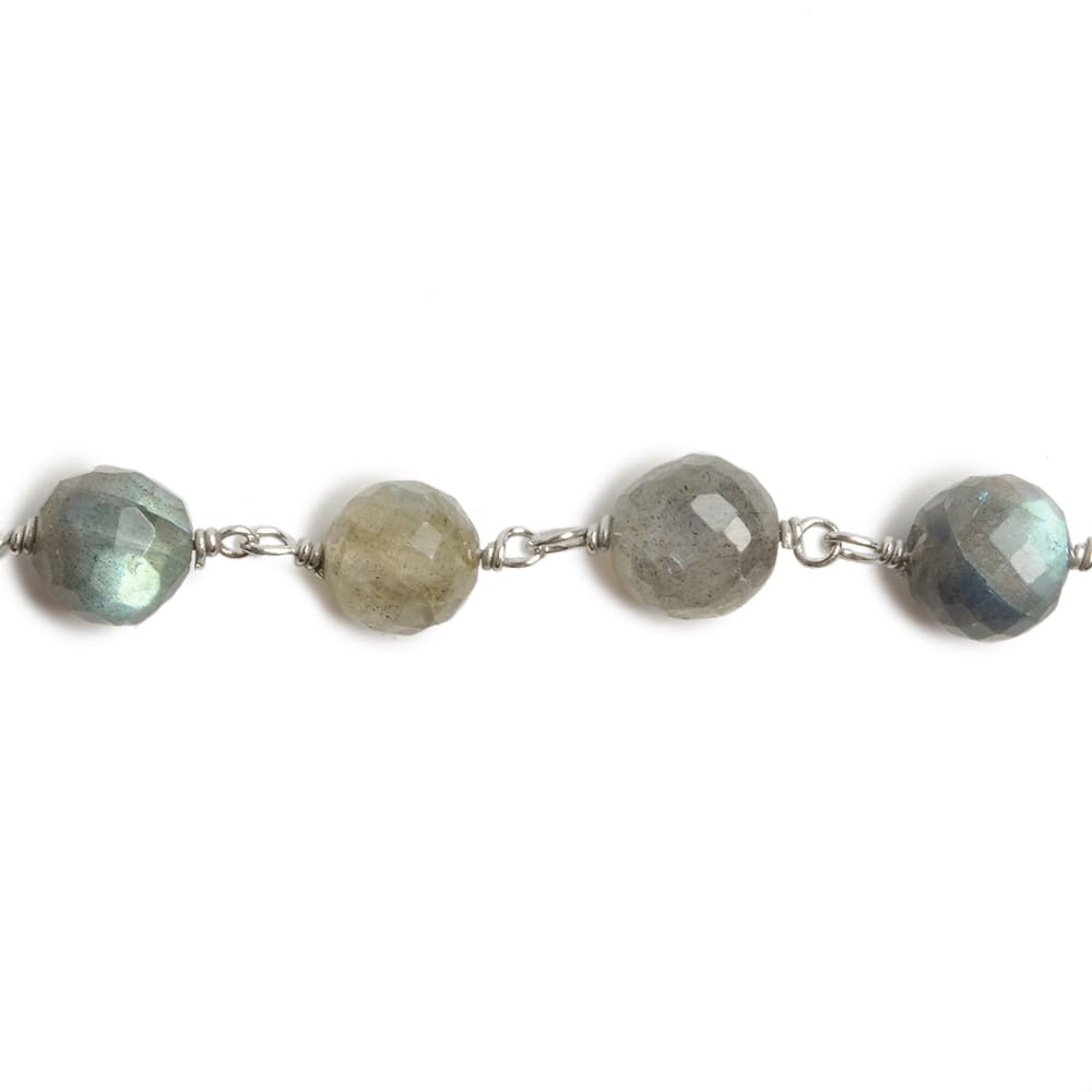 6.5mm Labradorite faceted round .925 Silver Chain by the foot 24 pieces - Beadsofcambay.com