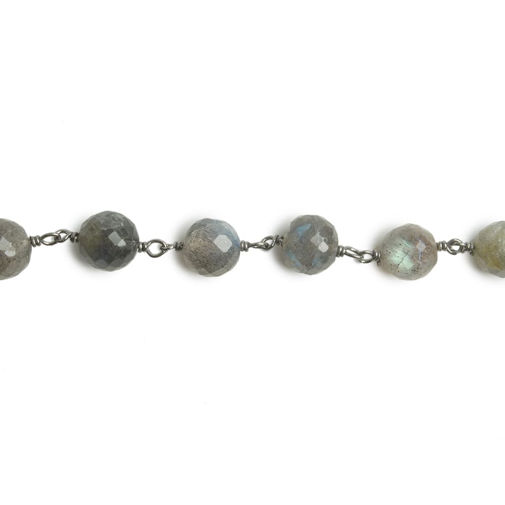 6.5mm Labradorite faceted round Black Gold .925 Silver Chain by the foot 24 pieces - Beadsofcambay.com
