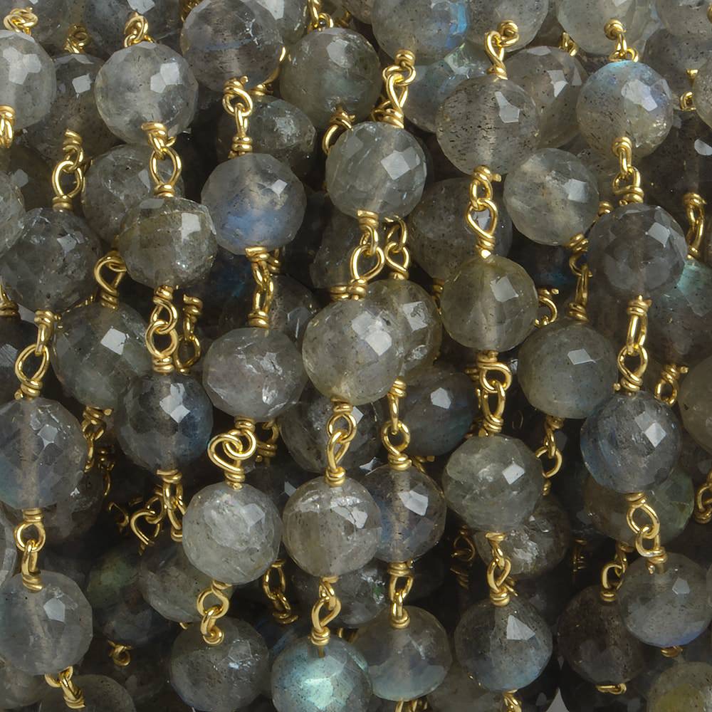 6.5mm Labradorite faceted round Vermeil Chain by the foot 24 pieces - Beadsofcambay.com