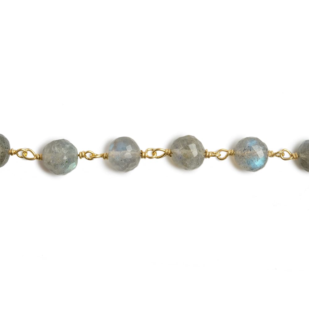 6.5mm Labradorite faceted round Vermeil Chain by the foot 24 pieces - Beadsofcambay.com