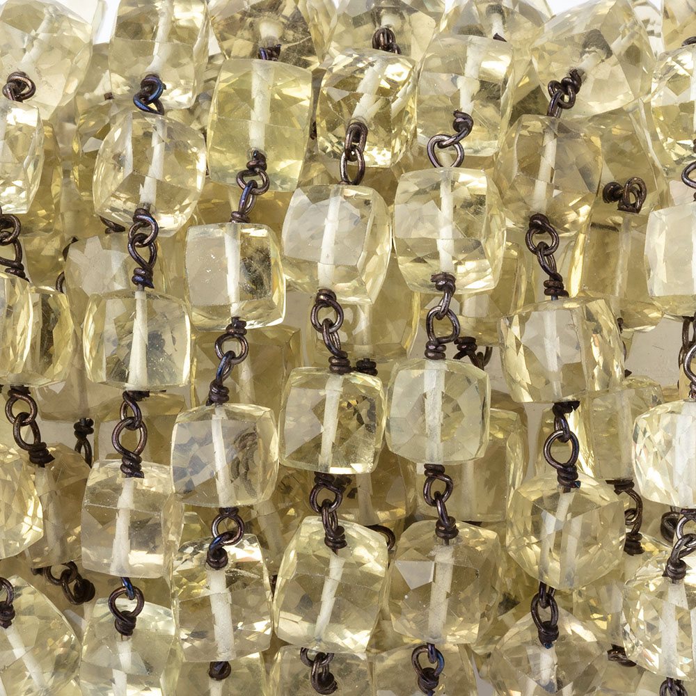 6.5mm Lemon Quartz Faceted Cube Beads on Black Gold over .925 Silver Chain - Beadsofcambay.com