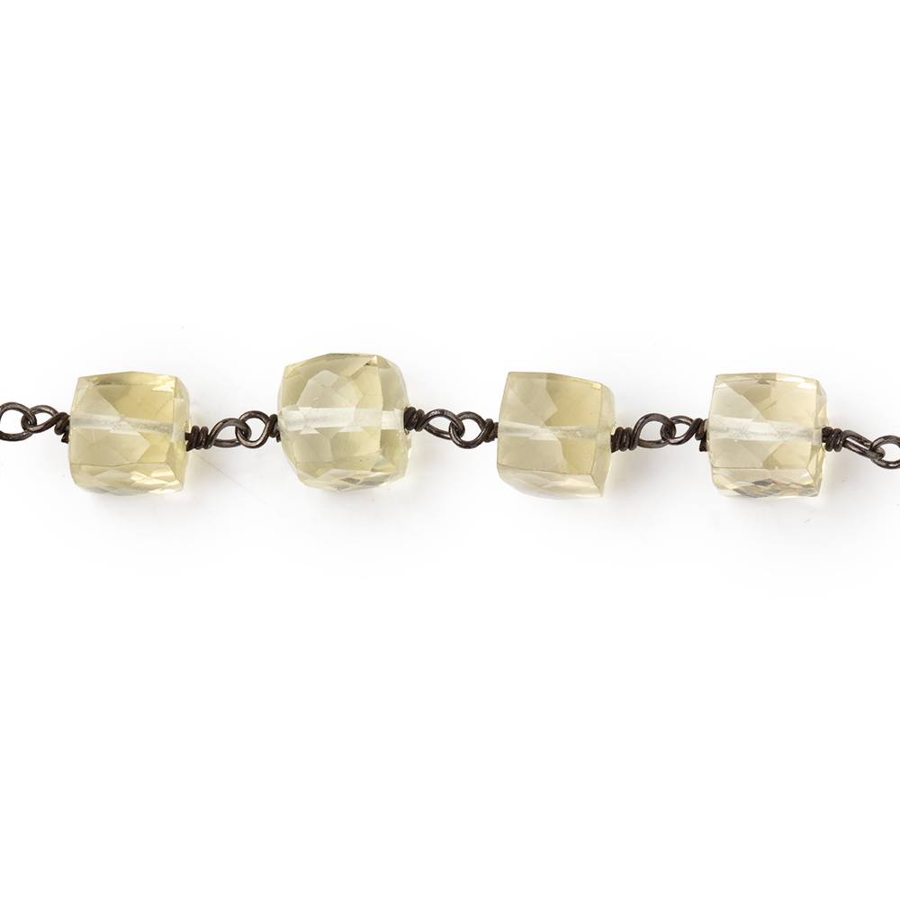 6.5mm Lemon Quartz Faceted Cube Beads on Black Gold over .925 Silver Chain - Beadsofcambay.com