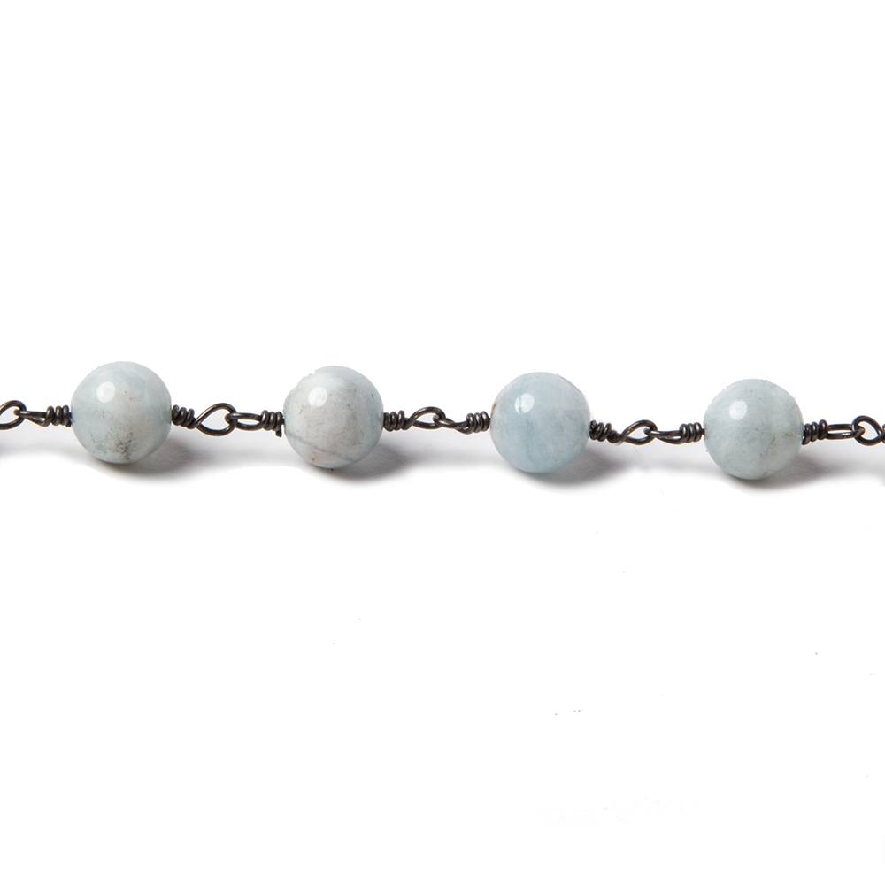 6.5mm Milky Aquamarine plain round Black Gold plated Chain 24 pieces - Beadsofcambay.com