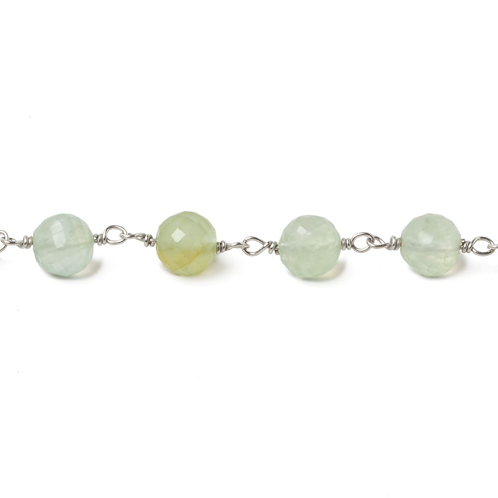 6.5mm Prehnite faceted round .925 Silver Chain by the foot 24 pieces - Beadsofcambay.com