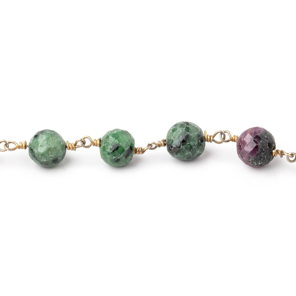 6.5mm Ruby in Zoisite faceted round beads on Vermeil Chain - Beadsofcambay.com