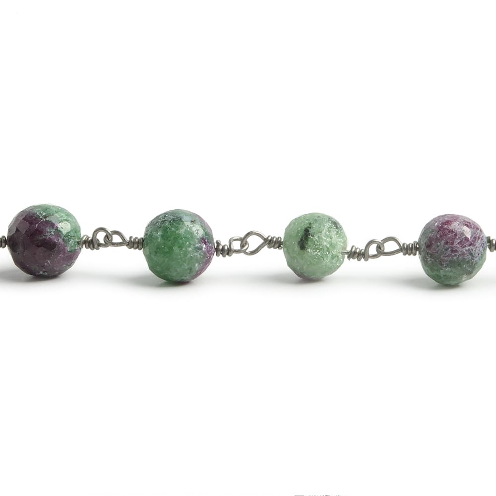 6.5mm Ruby in Zoisite faceted round Black Gold .925 Silver Chain by the foot 24 pieces - Beadsofcambay.com