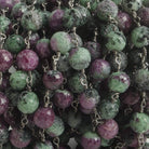 6.5mm Ruby in Zoisite faceted round Black Gold .925 Silver Chain by the foot 24 pieces - Beadsofcambay.com