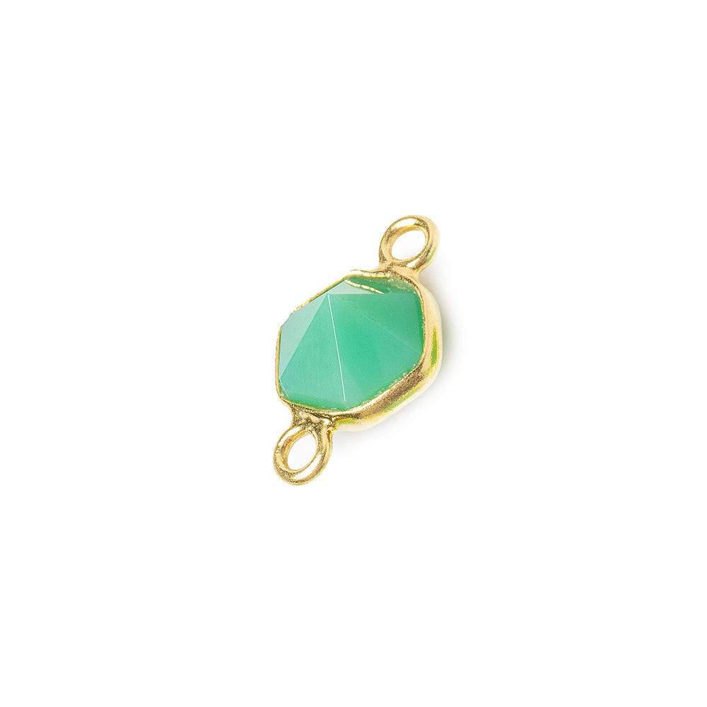 6.5mm Vermeil Bezel Green Onyx Hexagon double pavilion facet Connector 1 piece - Beadsofcambay.com